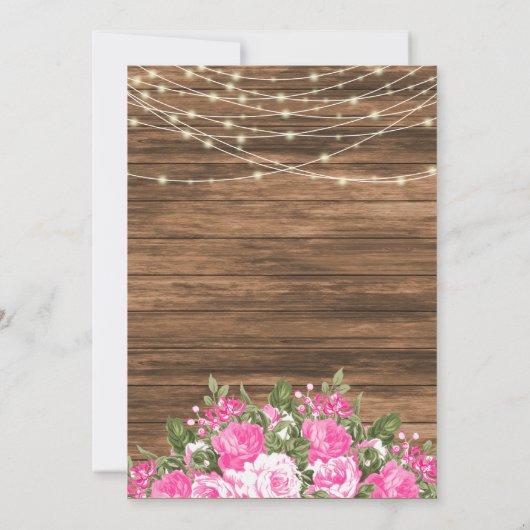 Hout, lantaarns en roze bloem bruiloft kaart (Achterkant)