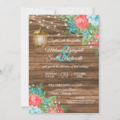 Hout, Lantaarns met Blauwgroen, Koraalbloem bruilo Kaart (Voorkant)