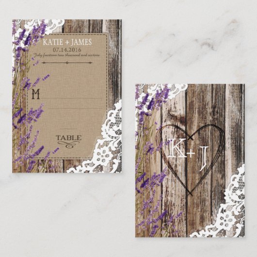 Hout Lavendel en Kant Rustieke Trouwplaats Kaarten Plaatskaartje (Voorkant / Achterkant)
