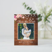 Hout Licht Roze Floral Foto opslaan Datum Briefkaart (Staand voorkant)