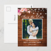 Hout Licht Roze Floral Foto opslaan Datum Briefkaart (Voorkant / Achterkant)