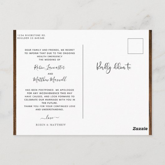 Hout & Lichten, aankondiging van het uitstelhuweli Briefkaart (Achterkant)