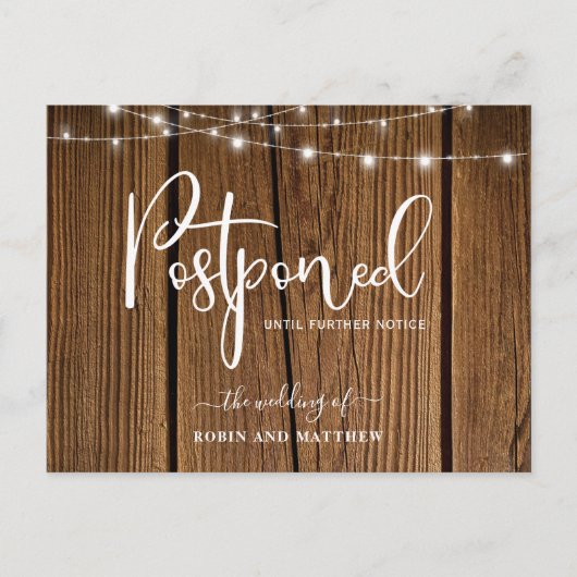 Hout & Lichten, aankondiging van het uitstelhuweli Briefkaart (Voorkant)