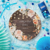 Hout, Lichten, Blush Roze & Perzik Bloemen Bruilof Papieren Bordje (Feest)