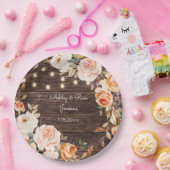 Hout, Lichten, Blush Roze & Perzik Bloemen Bruilof Papieren Bordje (Feest)