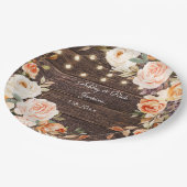 Hout, Lichten, Blush Roze & Perzik Bloemen Bruilof Papieren Bordje (Gekanteld)