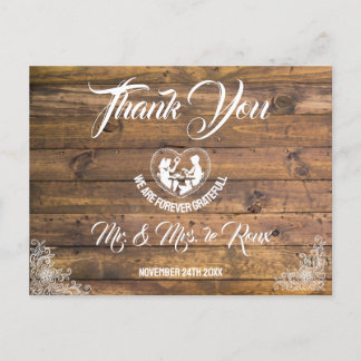 Hout & Liefdevolle Hart Bruiloft Briefkaart