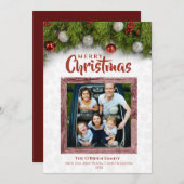 Hout Lijst Foto Vrolijk Kerstmis Pine Branch Feestdagenkaart (Voorkant / Achterkant)
