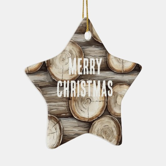 Hout Log Cabin Kerstmis Keramisch Ornament (Rechts)