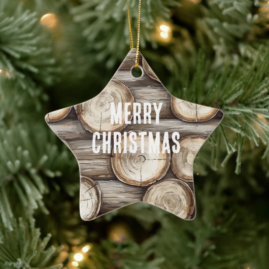 Hout Log Cabin Kerstmis Keramisch Ornament (Boom)