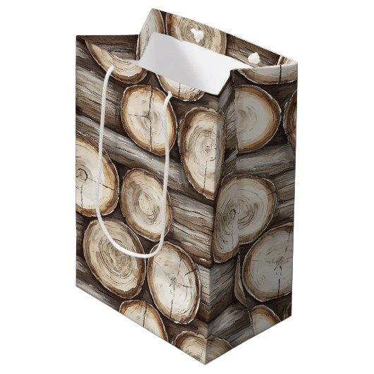 Hout Log Cabin Kerstmis Medium Cadeauzakje (Voorkant Gekanteld)