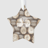 Hout Log Cabin Kerstmis Ornament (voorkant)