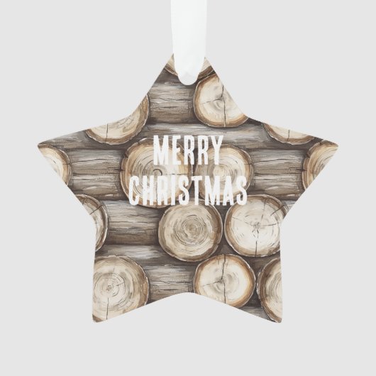 Hout Log Cabin Kerstmis Ornament (voorkant)