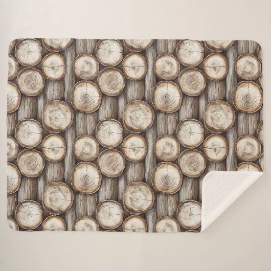 Hout Log Cabin Kerstmis Sherpa Deken (Voorkant (horizontaal))