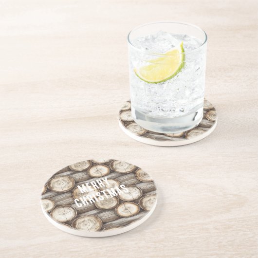 Hout Log Cabin Kerstmis Zandsteen Onderzetter (Zijkant)