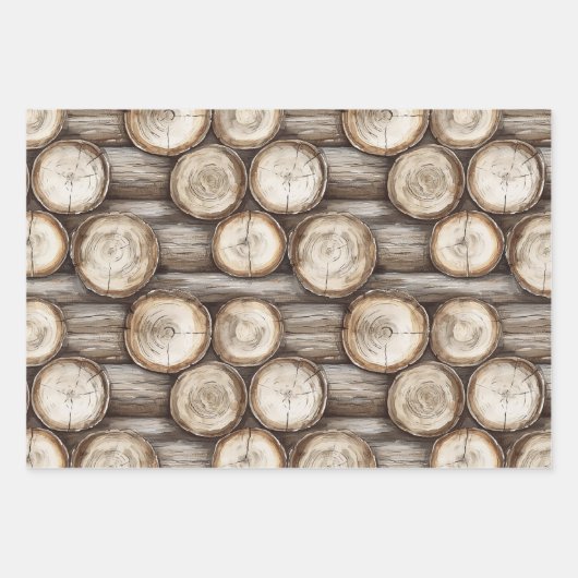 Hout Log Cabin Rood Groen Kerstmis Inpakpapier Vel (Voorkant)