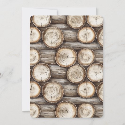 Hout Log Cabin Wedding Kaart (Achterkant)