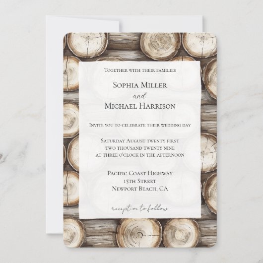 Hout Log Cabin Wedding Kaart (Voorkant)