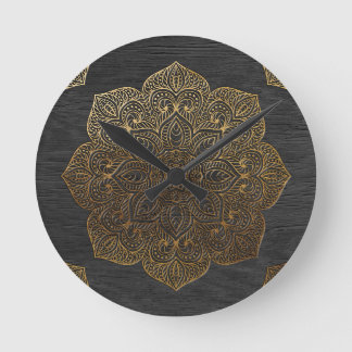 Hout mandala-goud ronde klok