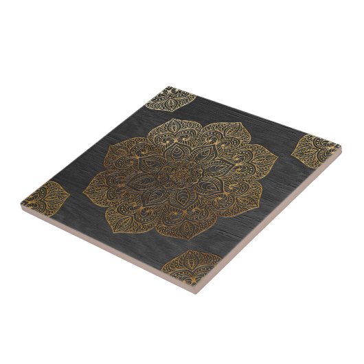 Hout mandala-goud tegeltje (Zijkant)