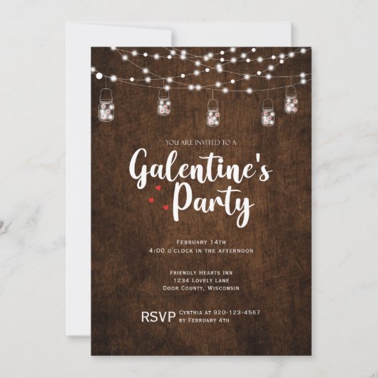 Hout Mason Jar Galentines Day Party Valentijn Kaart (Voorkant)