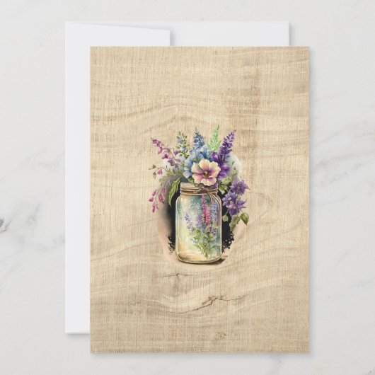 Hout Mason Jar Land Bloemen Bruiloft Uitnodiging (Achterkant)