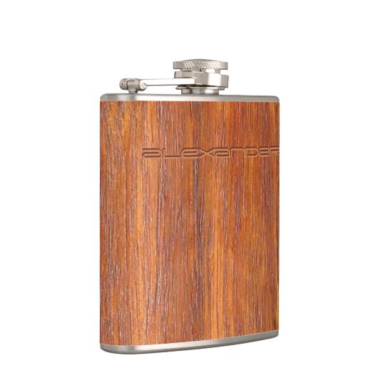 Hout met aangepaste gegraveerde naam heupfles (Rechts)