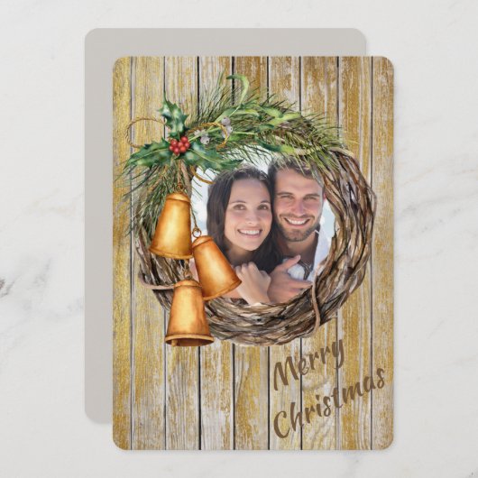 Hout met Bells Photo Template Holiday Kaart (Voorkant / Achterkant)