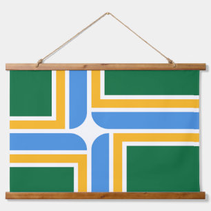 Hout met bovenzijde wandtapijt met vlag van Portla Hangend Wandkleed