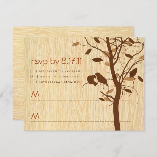 Hout met bruine Tortelduifjes RSVP (Voorkant / Achterkant)