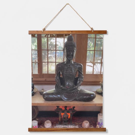 Hout met een wand Thangka "Buddy the Buddha" Hangend Wandkleed (Voorkant)