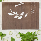 Hout met Initiaal Monogram Achternaam Theedoek (Gevouwen)