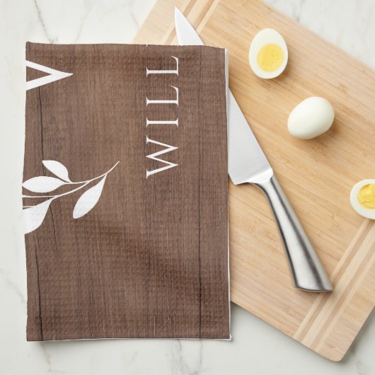 Hout met Initiaal Monogram Achternaam Theedoek (Quarter Fold)