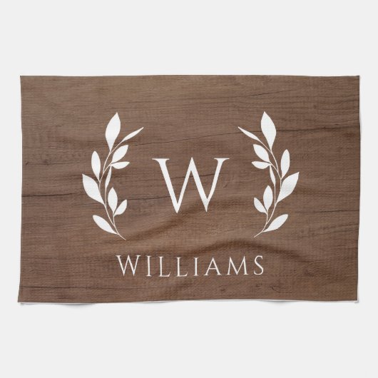 Hout met Initiaal Monogram Achternaam Theedoek (Horizontaal)