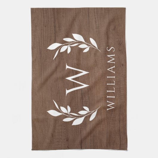 Hout met Initiaal Monogram Achternaam Theedoek (Verticaal)