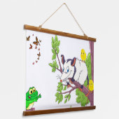 Hout met kop en wand Tapestry Possum Frog Chick Fl Hangend Wandkleed (Gebogen)