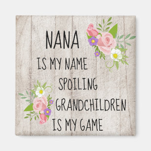 Hout met roze Paarse Floral Nana/grootmoeder Magneet