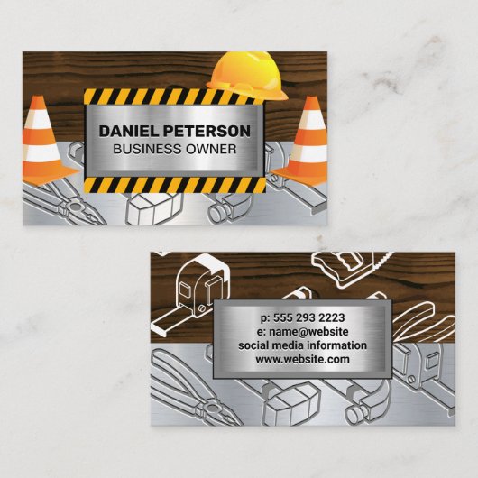 Hout Metaal | Bouwplaats | Waarschuwing Visitekaartje (Voorkant / Achterkant)