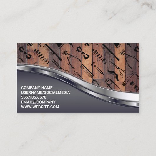 Hout Metaal | QR Code | Kapperszaak Patroon Visitekaartje (Achterkant)