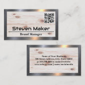 Hout | Metalen afwerking | QR-code Visitekaartje (Voorkant / Achterkant)