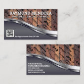 Hout Metallic | QR-code | Barber Shop Patroon Visitekaartje (Voorkant / Achterkant)