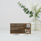 Hout Metallic | Saw Hammer | Sjabloon QR-streepjes Visitekaartje (Staand voorkant)