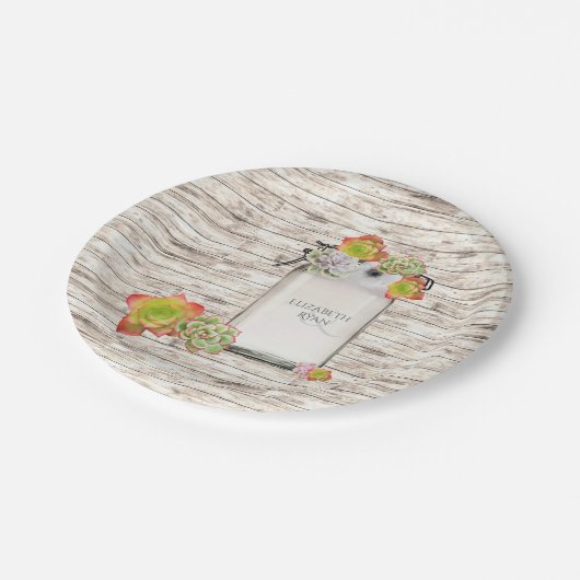 Hout, Metselwerkpot, Succulenten, Trouwen, Op Maat Papieren Bordje (Gekanteld)