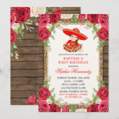 Hout Mexican Red Charra Baptism and First Birthday Kaart (Voorkant / Achterkant)