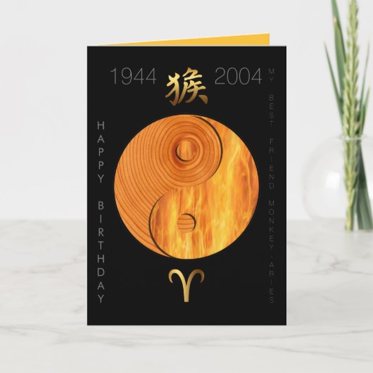 Hout Monkey 1944 2004 Fire Aries Birthday C Kaart (Voorkant)