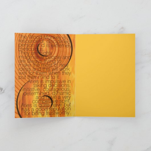 Hout Monkey 1944 2004 Fire Aries Birthday C Kaart (Binnen)