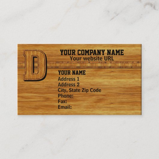 Hout Monogram D Visitekaartje (Voorkant)