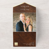  Hout Monogram Huwelijk All In One Uitnodiging (Buitenkant)