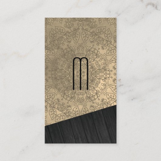 Hout Monogram met Mandala Patroon Visitekaartje (Voorkant)
