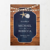 Hout Navy Blauwe Zeester Zand Dollar Strand Bruilo Drieluik Uitnodiging (Cover)